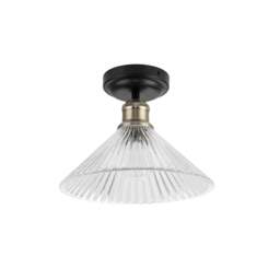Rackhams Bowley Bathroom Ribbed Glass Ceiling Flush Light - Matt Black - thumbnail 4