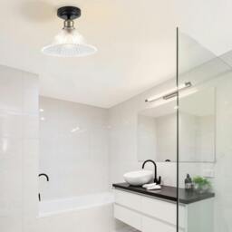 Rackhams Bowley Bathroom Ribbed Glass Ceiling Flush Light - Matt Black - thumbnail 2