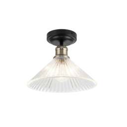 Rackhams Bowley Bathroom Ribbed Glass Ceiling Flush Light - Matt Black - thumbnail 3