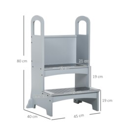 Rackhams Kids Wooden 2-Step Stool Mini Ladder Assistance Unit Non-Slip Panels Grey - Grey - 45cm x 40cm x 80cm - thumbnail 5