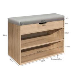 Rackhams Wooden Ottoman Shoes Storage Rack Bench Padded Grey Seat Cabinet Cupboard Stand - thumbnail 4