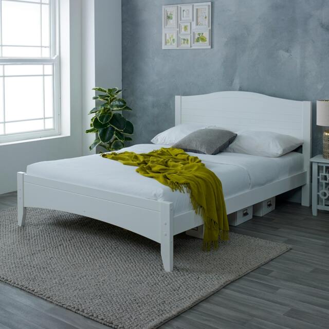 Rackhams Lauren Solid Pine Bed Frame, Curved Headboard, White, 4 Sizes - White - 4FT6 - image 1