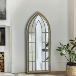 Rackhams Lewis Vintage Cream Metal Frame Arch Window Wall Mirror 153cm x 60cm - Brown - thumbnail 5
