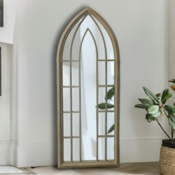 Rackhams Lewis Vintage Cream Metal Frame Arch Window Wall Mirror 153cm x 60cm - Brown