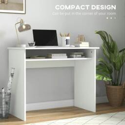 Rackhams Modern Computer Desk, Home Office Table, Small Writing Desk with Storage Shelf, 90 x 50cm, White Wood Grain - White - thumbnail 6