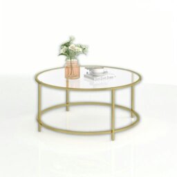Rackhams Round Glass Coffee Table with Gold Metal Frame – Modern Living Room Centre Table - thumbnail 6