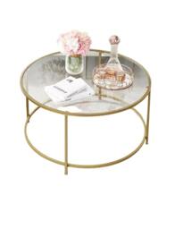 Rackhams Round Glass Coffee Table with Gold Metal Frame – Modern Living Room Centre Table - thumbnail 5