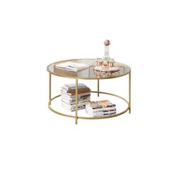Rackhams Round Glass Coffee Table with Gold Metal Frame – Modern Living Room Centre Table - thumbnail 3