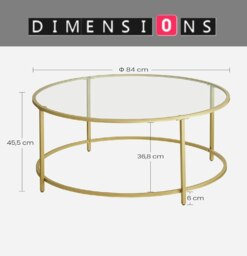 Rackhams Round Glass Coffee Table with Gold Metal Frame – Modern Living Room Centre Table - thumbnail 4