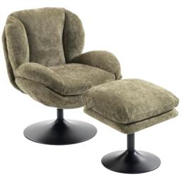 Rackhams Chenille Lazy Chair with Ottoman, 360° Swivel, Dark Green - thumbnail 2