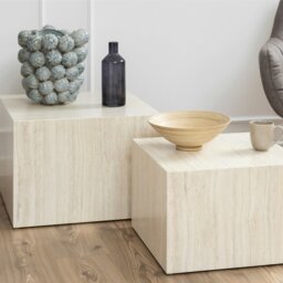 Rackhams Dice Square Coffee Table Set in Light Travertine Effect - 1 - Natural - Neutral - thumbnail 4