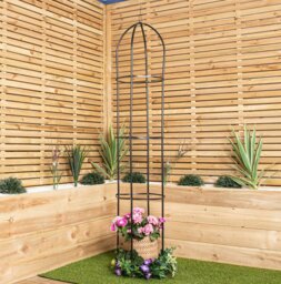 Rackhams 1.9m Metal Garden Patio Obelisk Trellis for Climbing Plants - thumbnail 1
