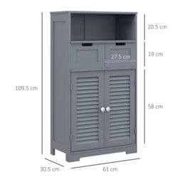 Rackhams Free Standing Bathroom Storage Cabinet with Louvred Doors, 2 Drawers, Grey - Grey - thumbnail 5