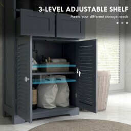 Rackhams Free Standing Bathroom Storage Cabinet with Louvred Doors, 2 Drawers, Grey - Grey - thumbnail 4