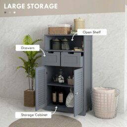 Rackhams Free Standing Bathroom Storage Cabinet with Louvred Doors, 2 Drawers, Grey - Grey - thumbnail 3