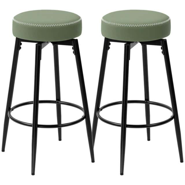 Rackhams Set of Two Faux Leather Bar Stools - Green/Black