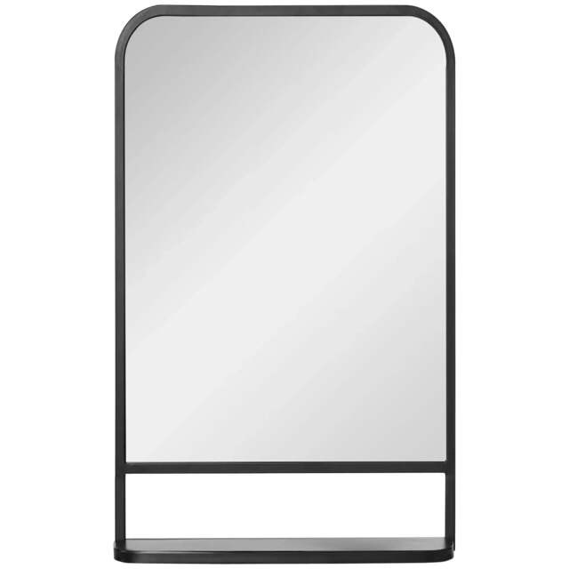 Rackhams Modern Square Wall Mirror with Storage Shelf, 86 x 53 Mirrors for Living Room, Bedroom, Black - image 1