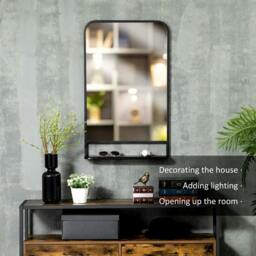 Rackhams Modern Square Wall Mirror with Storage Shelf, 86 x 53 Mirrors for Living Room, Bedroom, Black - thumbnail 4