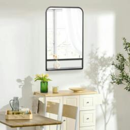 Rackhams Modern Square Wall Mirror with Storage Shelf, 86 x 53 Mirrors for Living Room, Bedroom, Black - thumbnail 2