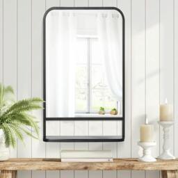 Rackhams Modern Square Wall Mirror with Storage Shelf, 86 x 53 Mirrors for Living Room, Bedroom, Black - thumbnail 6