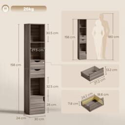 Rackhams Bookcase with Drawers Adjustable Shelf 158 cm - Grey - thumbnail 3