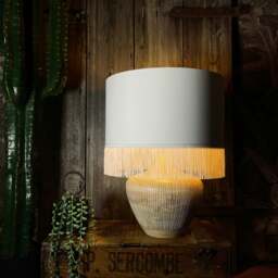 "Rackhams Crisp White Lampshade with Gold Lining & White Fringing - Table / Floor Lamp - 25cm Diameter x 25cm Height / (10"" x 10"")" - thumbnail 5