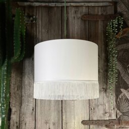 "Rackhams Crisp White Lampshade with Gold Lining & White Fringing - Table / Floor Lamp - 25cm Diameter x 25cm Height / (10"" x 10"")" - thumbnail 3