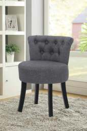 Rackhams Grey Linen Button Tufted Upholstered Stool for Dressing Table - Grey - thumbnail 1