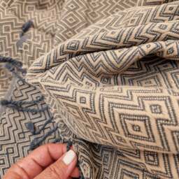 Rackhams Rumeli Cotton Throw Blanket, HAND-LOOMED - Apple Green on Grey - thumbnail 3
