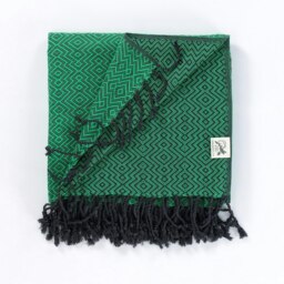 Rackhams Rumeli Cotton Throw Blanket, HAND-LOOMED - Apple Green on Grey - thumbnail 1