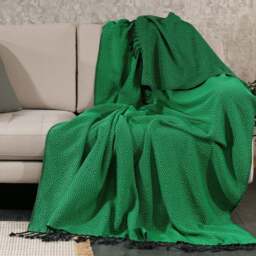 Rackhams Rumeli Cotton Throw Blanket, HAND-LOOMED - Apple Green on Grey - thumbnail 4