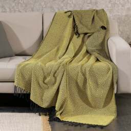 Rackhams Rumeli Cotton Throw Blanket, HAND-LOOMED - Apple Green on Grey - thumbnail 5