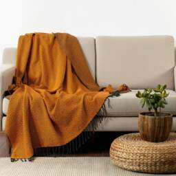 Rackhams Rumeli Cotton Throw Blanket, HAND-LOOMED - Apple Green on Grey - thumbnail 2