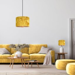 "Rackhams Modern Ochre/Mustard Crushed Velvet 14"" Table/Pendant Shade with Copper Inner" - thumbnail 5