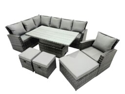 Rackhams Poly Rattan Outdoor Patio Height Adjustable Rising Lifting Table Corner Sofa Set with 3 Stools for Garden Backyard Dark Grey Mixed - thumbnail 2