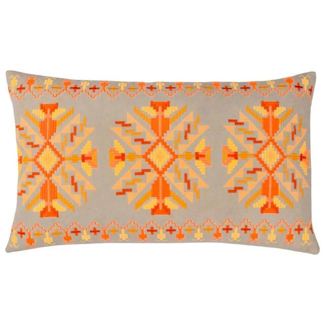 Rackhams Kalina Embroidered Cushion Cover - Orange - 35cm x 60cm - Orange - 100% Cotton - image 1