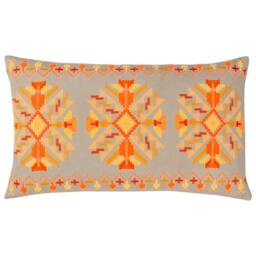 Rackhams Kalina Embroidered Cushion Cover - Orange - 35cm x 60cm - Orange - 100% Cotton - thumbnail 1