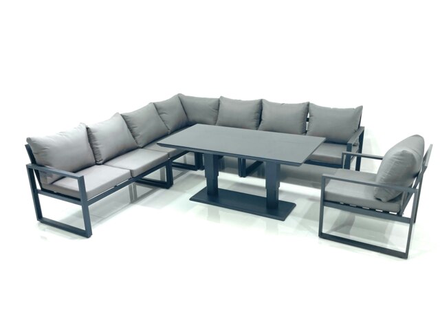 Rackhams 8 Seater Outdoor Aluminum Garden Furniture Set Corner Sofa Chair Adjustable Rising Lifting Dining Table Sets Dark Grey
