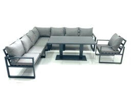 Rackhams 8 Seater Outdoor Aluminum Garden Furniture Set Corner Sofa Chair Adjustable Rising Lifting Dining Table Sets Dark Grey - thumbnail 2