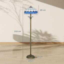 Rackhams Floor Lamp with Handcrafted Stained Glass Shade, Vintage Standing Lamp - Bronze Tone and Orange - thumbnail 6