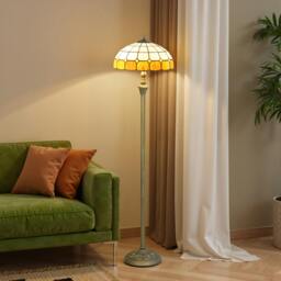 Rackhams Floor Lamp with Handcrafted Stained Glass Shade, Vintage Standing Lamp - Bronze Tone and Orange