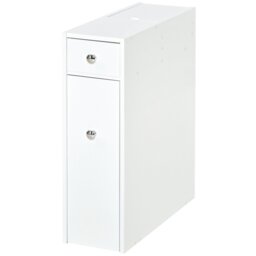 Rackhams Slim Floor Cabinet Narrow Wooden Storage with Drawers Bathroom White - White - thumbnail 2