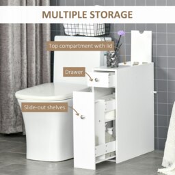 Rackhams Slim Floor Cabinet Narrow Wooden Storage with Drawers Bathroom White - White - thumbnail 4