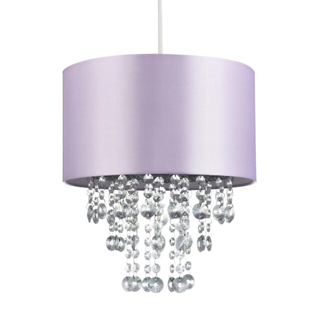 Rackhams Modern Lilac Satin Fabric Pendant Light Shade with Transparent Acrylic Droplets - image 1