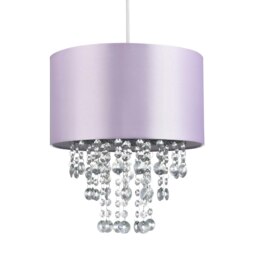 Rackhams Modern Lilac Satin Fabric Pendant Light Shade with Transparent Acrylic Droplets
