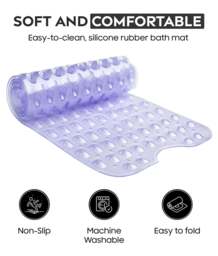 Rackhams Bath Mat Non Slip, 100 x 40cm Extra Long Shower Mat with Suction Cups and Drain Holes - Grey - thumbnail 3