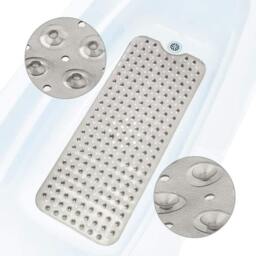 Rackhams Bath Mat Non Slip, 100 x 40cm Extra Long Shower Mat with Suction Cups and Drain Holes - Grey - thumbnail 1