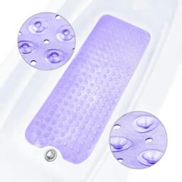 Rackhams Bath Mat Non Slip, 100 x 40cm Extra Long Shower Mat with Suction Cups and Drain Holes - Grey - thumbnail 2