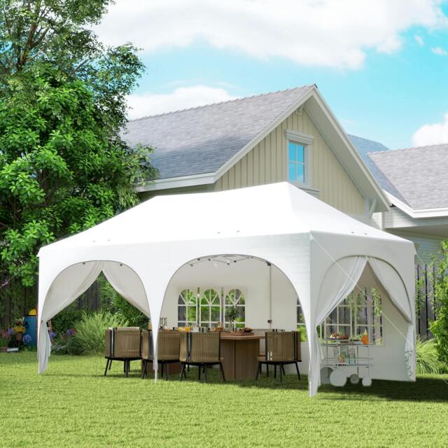 Rackhams 3 x 6m Pop Up Gazebo with Sides, Peak Top Garden Party Tent Marquee - White - image 1