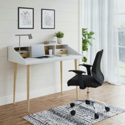 Rackhams Yeovil Office Desk with Shelves & Drawers in White/Oak - White - thumbnail 2